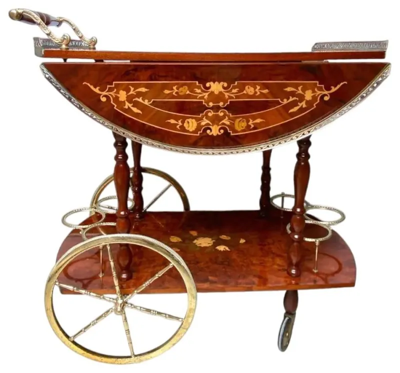 Pamono Vintage Hollywood Regency Italian Folding‑leaf Bar Cart in Wood & Brass, 1960s> Serving Bar Carts & Trolleys
