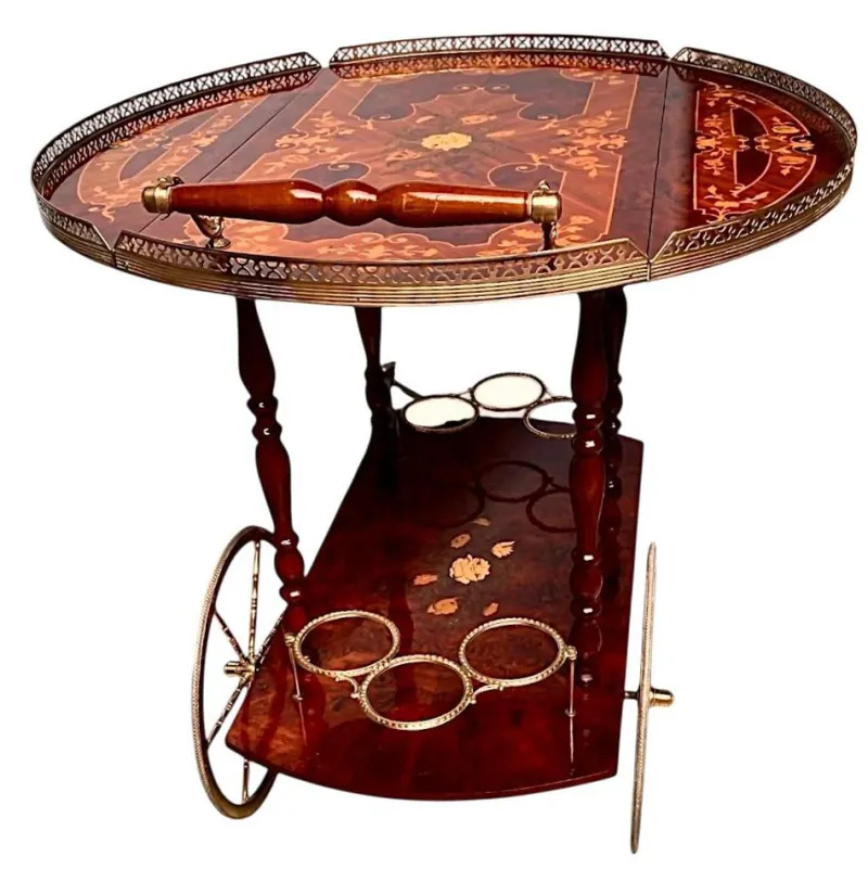 Pamono Vintage Hollywood Regency Italian Folding‑leaf Bar Cart in Wood & Brass, 1960s> Serving Bar Carts & Trolleys