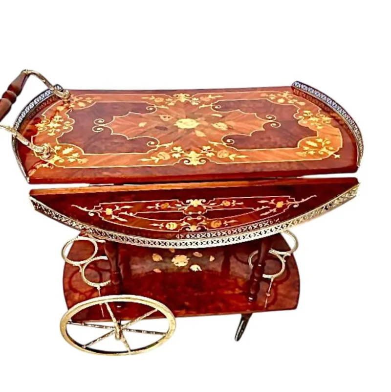 Pamono Vintage Hollywood Regency Italian Folding‑leaf Bar Cart in Wood & Brass, 1960s> Serving Bar Carts & Trolleys