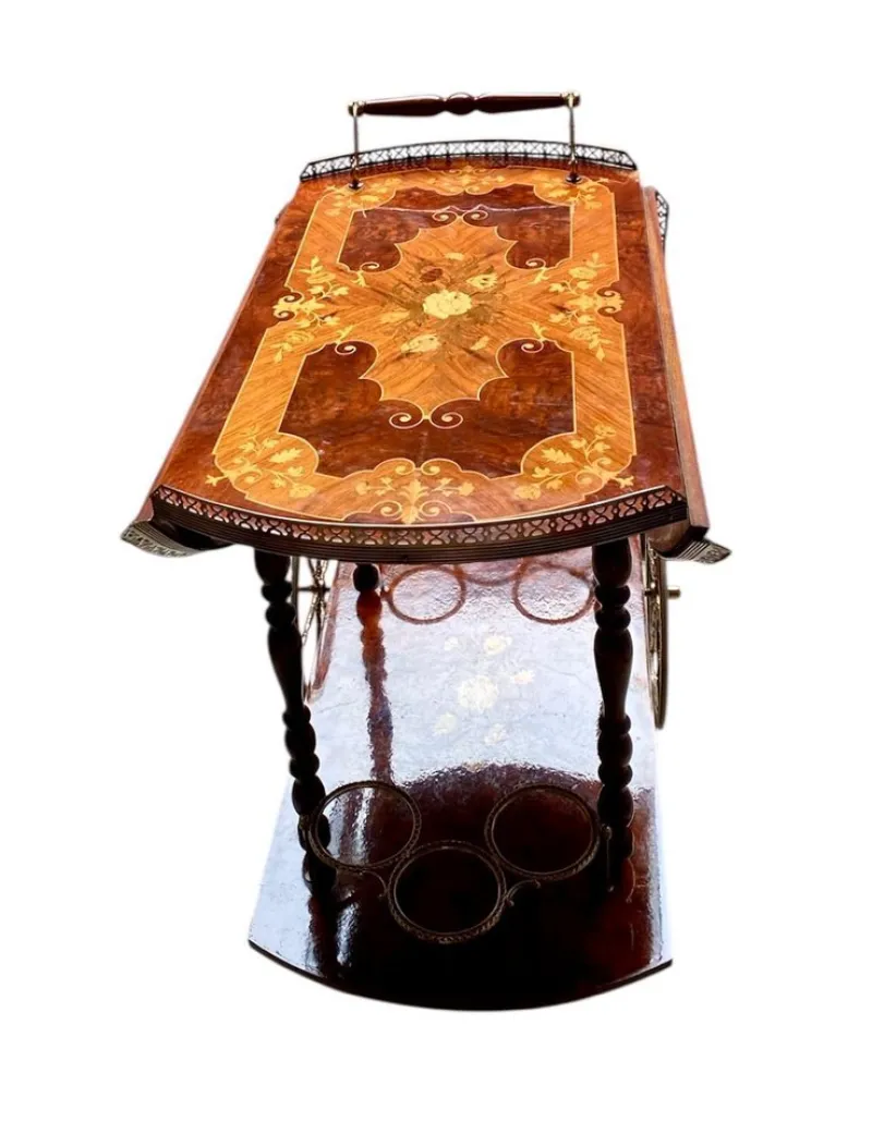 Pamono Vintage Hollywood Regency Italian Folding‑leaf Bar Cart in Wood & Brass, 1960s> Serving Bar Carts & Trolleys