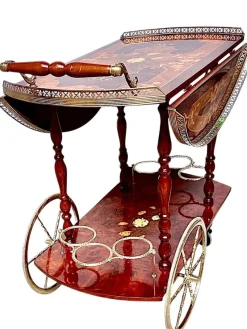 Pamono Vintage Hollywood Regency Italian Folding‑leaf Bar Cart in Wood & Brass, 1960s><noscript><img width=