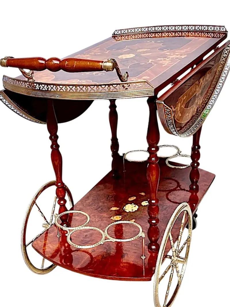 Pamono Vintage Hollywood Regency Italian Folding‑leaf Bar Cart in Wood & Brass, 1960s> Serving Bar Carts & Trolleys