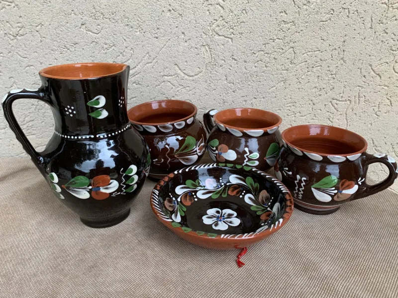 Hot Pamono Vintage Hungarian Folk Glazed Ceramic Set by Sarospatak, Set of 5