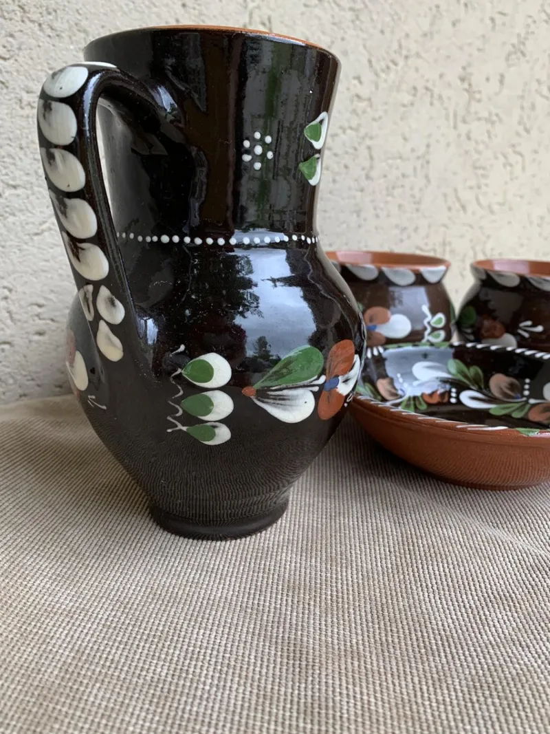 Hot Pamono Vintage Hungarian Folk Glazed Ceramic Set by Sarospatak, Set of 5