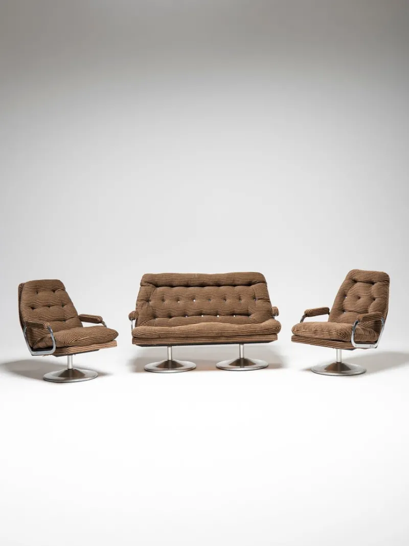 Pamono Vintage Hungarian Space Age Sofa and Chairs, 1950s, Set of 3> Living Room Sets
