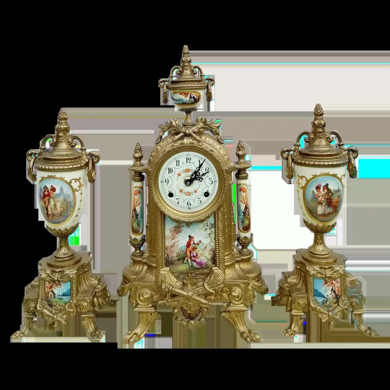 Pamono Vintage Imperial Mantel Clock with Urns by Franz Hermle Lancini, 1980s, Set of 3> Clocks