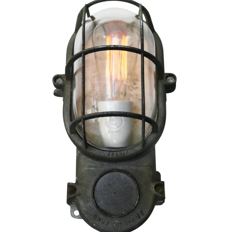 Pamono Vintage Industrial Grey and Clear Glass Wall Lamp from Industria Rotterdam> Wall Lights & Sconces
