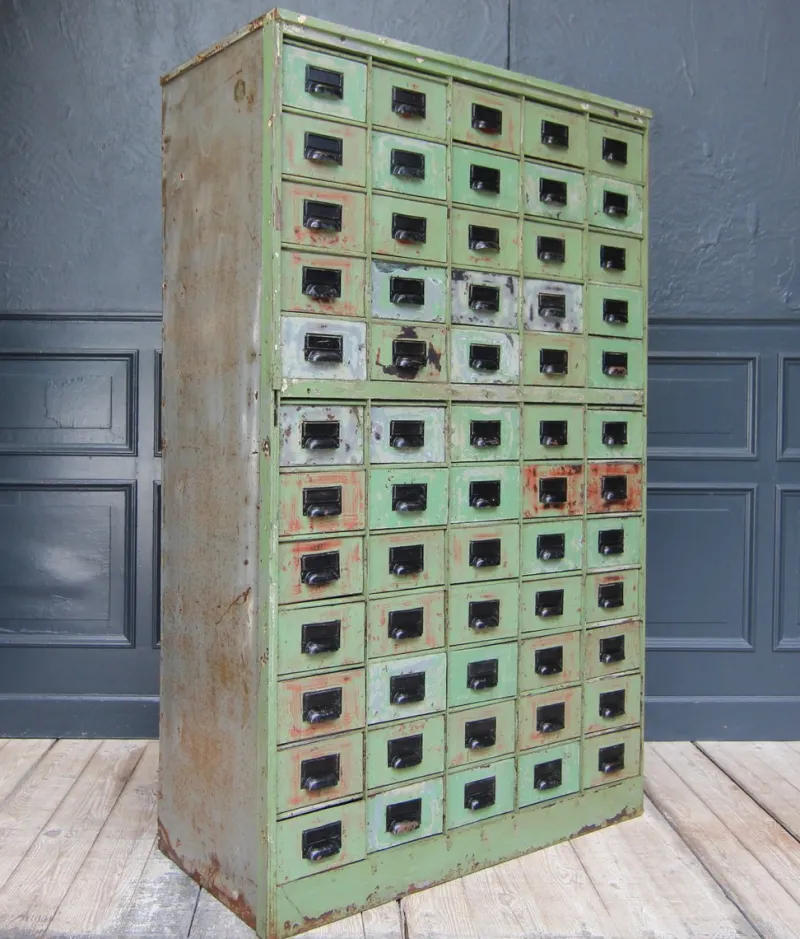 Pamono Vintage Industrial Metal Drawer Cabinet, 1920s> Dressers, Commodes & Chests