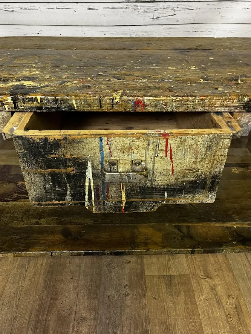 Pamono Vintage Industrial Workbench in Spruce> Worktables & Workbenches