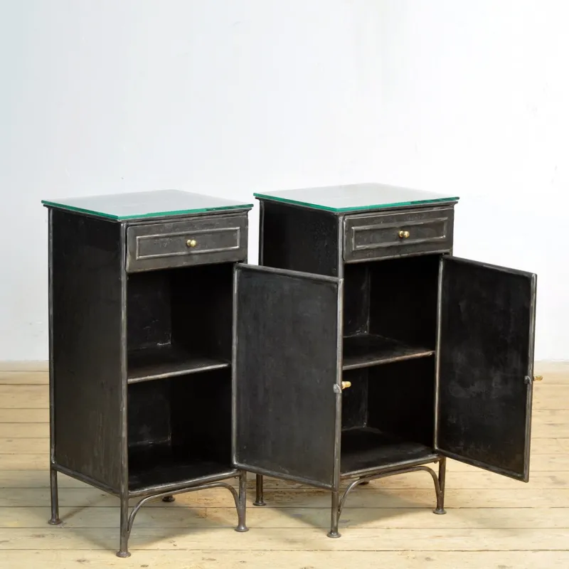 Best Pamono Vintage Iron and Glass Nightstands, 1900s, Set of 2