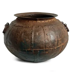 Pamono Vintage Iron Rivet Pot Planter, 1960s><noscript><img width=