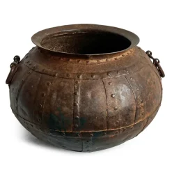 Pamono Vintage Iron Rivet Pot Planter, 1960s><noscript><img width=