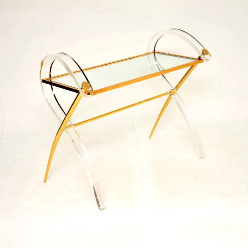 Pamono Vintage Italian Acrylic Glass and Gold Finish Console Table, 1970s> Console Tables
