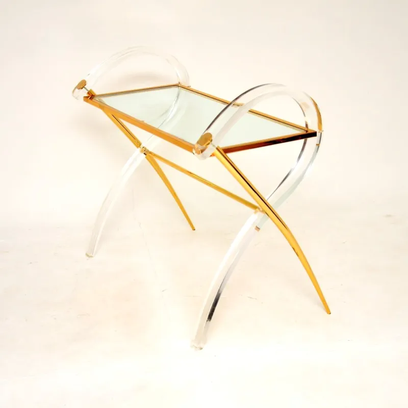 Pamono Vintage Italian Acrylic Glass and Gold Finish Console Table, 1970s> Console Tables