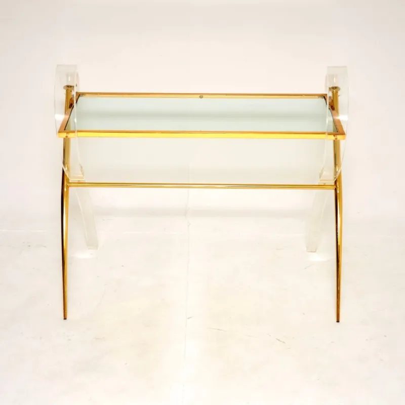 Pamono Vintage Italian Acrylic Glass and Gold Finish Console Table, 1970s> Console Tables