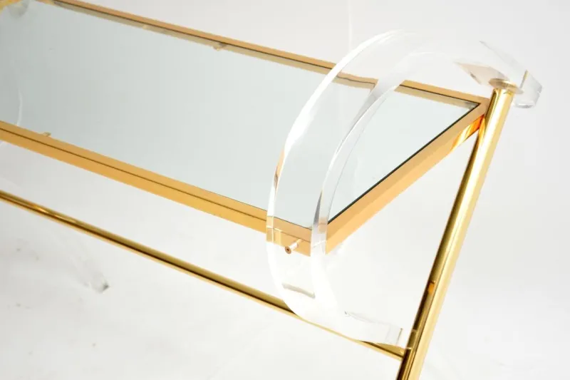 Pamono Vintage Italian Acrylic Glass and Gold Finish Console Table, 1970s> Console Tables