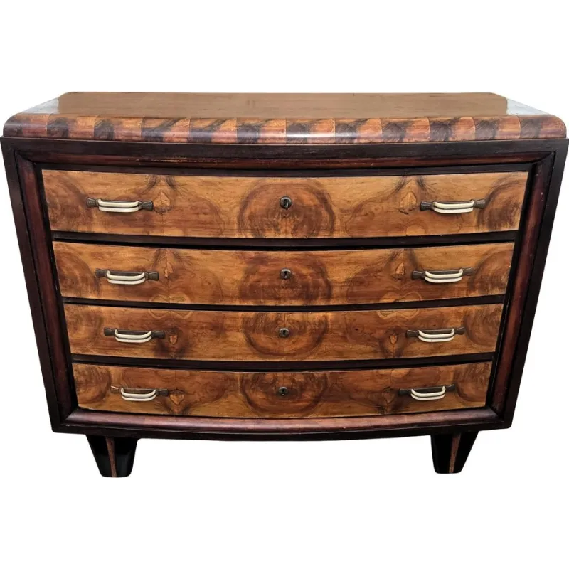 Pamono Vintage Italian Art Deco Burl Wood and Bronze Chest of Drawers by Paolo Buffa, 1940s> Dressers, Commodes & Chests