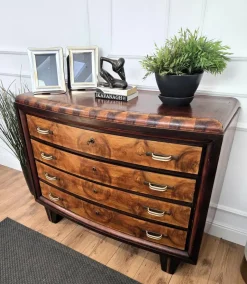 Pamono Vintage Italian Art Deco Burl Wood and Bronze Chest of Drawers by Paolo Buffa, 1940s><noscript><img width=