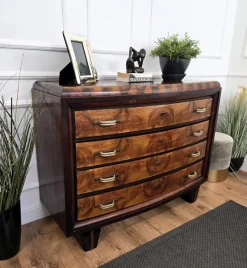 Pamono Vintage Italian Art Deco Burl Wood and Bronze Chest of Drawers by Paolo Buffa, 1940s><noscript><img width=