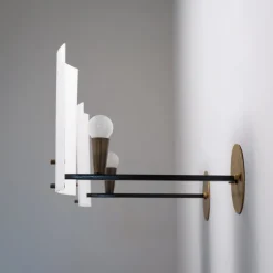 Pamono Vintage Italian Brass Sconces with Curved White Diffusers, 1950s, Set of 2><noscript><img width=