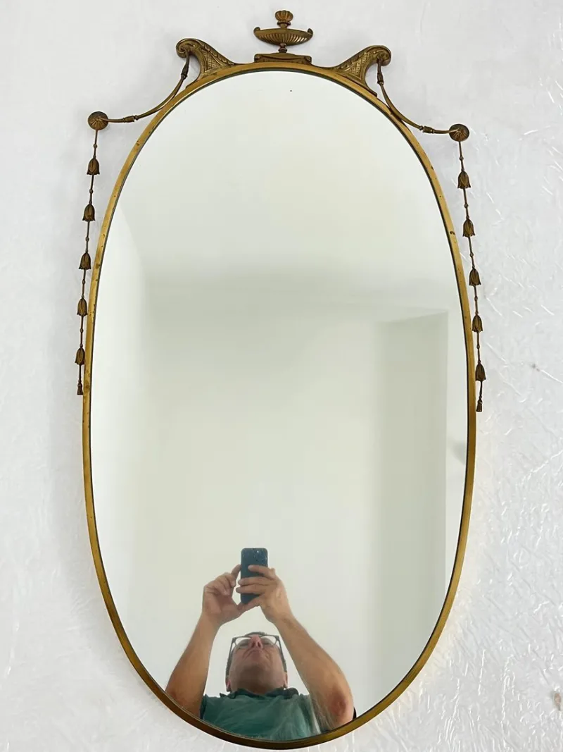 Online Pamono Vintage Italian Brass Wall Mirror, 1960s