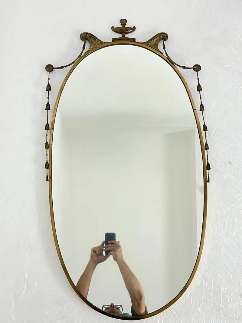 Online Pamono Vintage Italian Brass Wall Mirror, 1960s