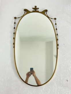 Online Pamono Vintage Italian Brass Wall Mirror, 1960s