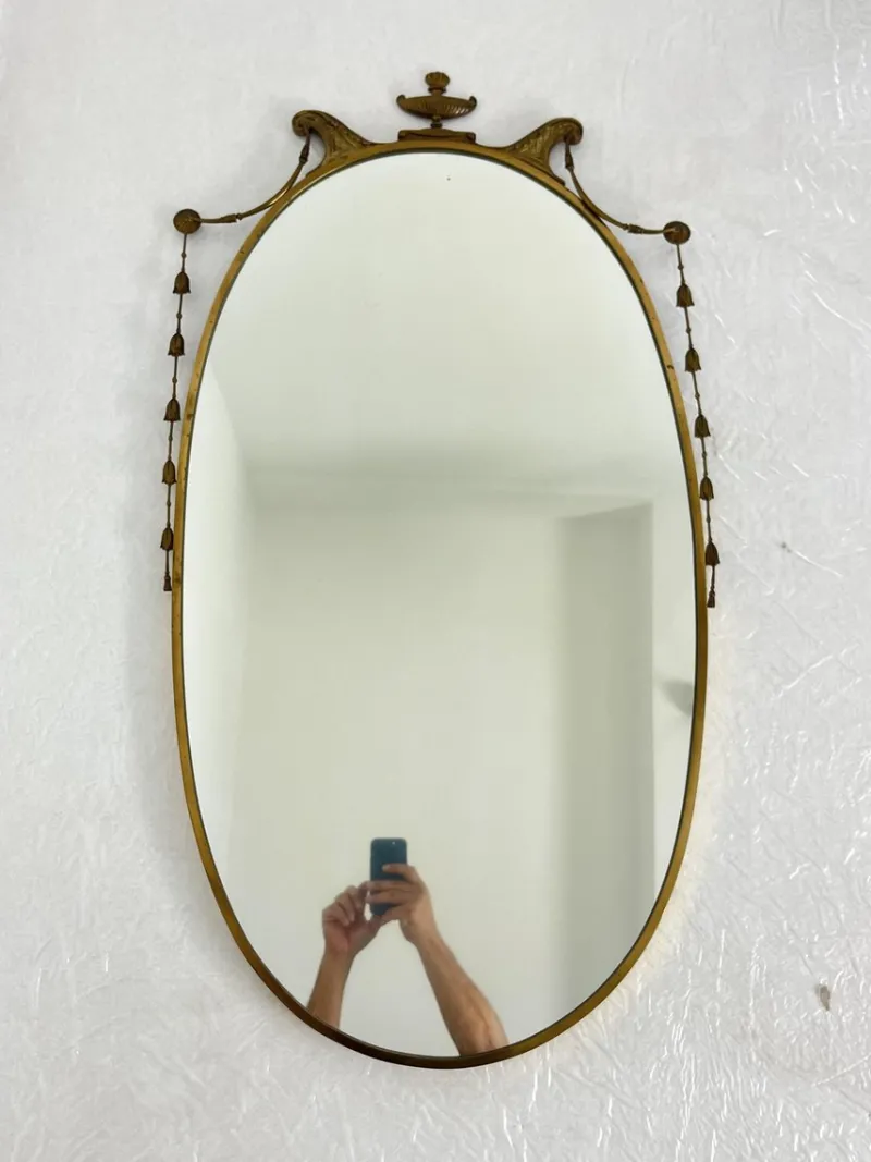 Online Pamono Vintage Italian Brass Wall Mirror, 1960s