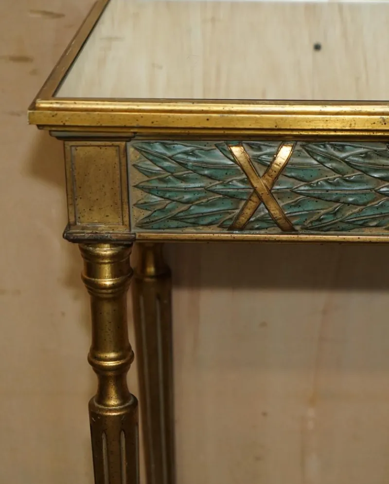 Pamono Vintage Italian Carved Console Table with Glass Mirrored Top> Console Tables