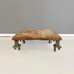 Outlet Pamono Vintage Italian Cast Iron and Wood State Railways Storage Trolley, 1930s