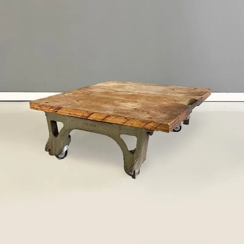 Outlet Pamono Vintage Italian Cast Iron and Wood State Railways Storage Trolley, 1930s