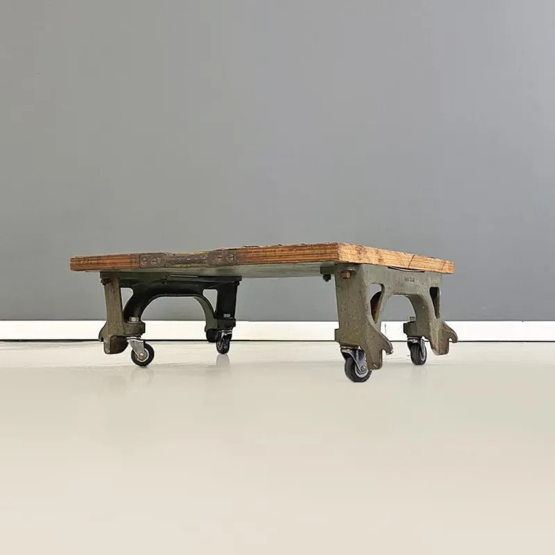 Outlet Pamono Vintage Italian Cast Iron and Wood State Railways Storage Trolley, 1930s
