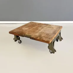Outlet Pamono Vintage Italian Cast Iron and Wood State Railways Storage Trolley, 1930s