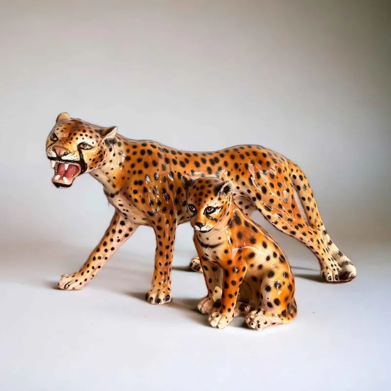 Pamono Vintage Italian Ceramic Leopard Sculptures, 1950s, Set of 2