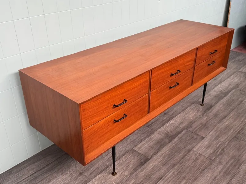 Pamono Vintage Italian Chest of Drawers in Teak and Metal Legs, 1950s> Dressers, Commodes & Chests