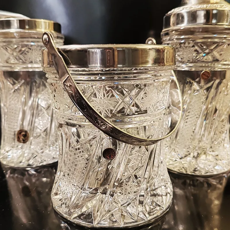 Pamono Vintage Italian Cocktail Shaker and Ice Bucket in Lead Crystal by Kristall Krisla, 1960s, Set of 3> Ice Buckets & Wine Coolers