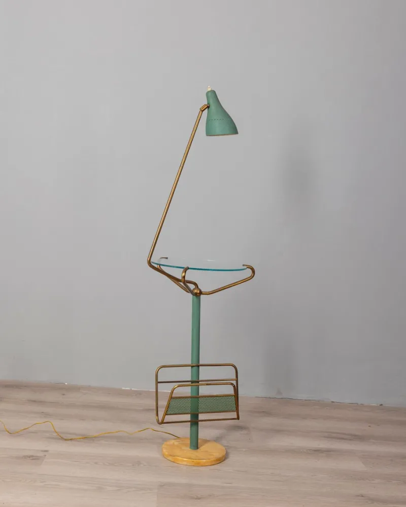 Outlet Pamono Vintage Italian Coffee Table with Lamp and Magazine Rack