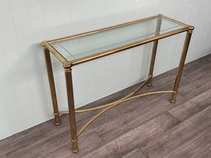 Pamono Vintage Italian Console in Brass Metal and Edged Glass Top, 1980s> Console Tables