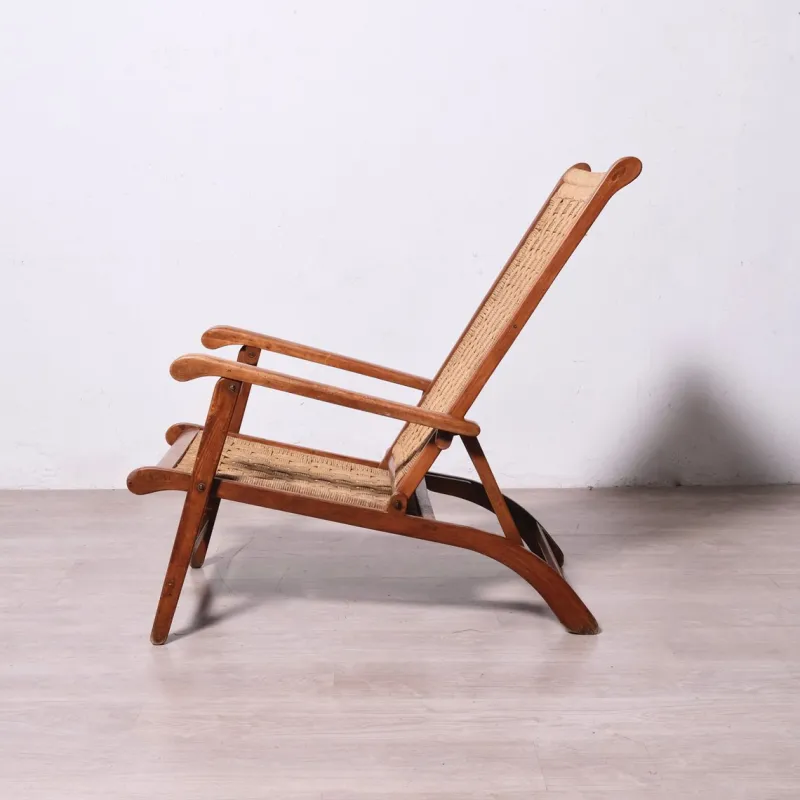 Pamono Vintage Italian Deck Chair in Beech and Jute, 1950s> Garden Seating