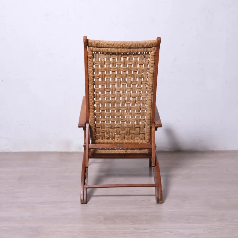 Pamono Vintage Italian Deck Chair in Beech and Jute, 1950s> Garden Seating