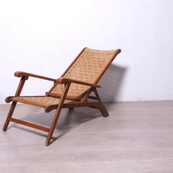 Pamono Vintage Italian Deck Chair in Beech and Jute, 1950s><noscript><img width=