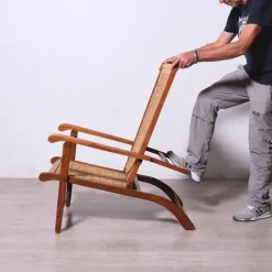 Pamono Vintage Italian Deck Chair in Beech and Jute, 1950s><noscript><img width=