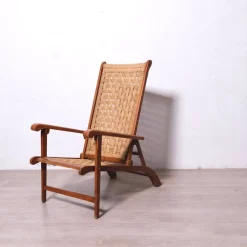 Pamono Vintage Italian Deck Chair in Beech and Jute, 1950s><noscript><img width=