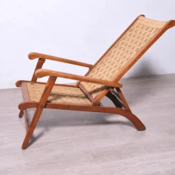 Pamono Vintage Italian Deck Chair in Beech and Jute, 1950s><noscript><img width=