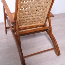 Pamono Vintage Italian Deck Chair in Beech and Jute, 1950s><noscript><img width=