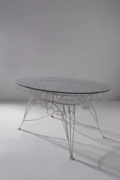 Pamono Vintage Italian Dining Table in White Iron and Glass, 1960> Garden Tables