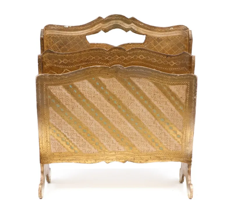 Sale Pamono Vintage Italian Florentine Magazine Rack in Giltwood, 1958
