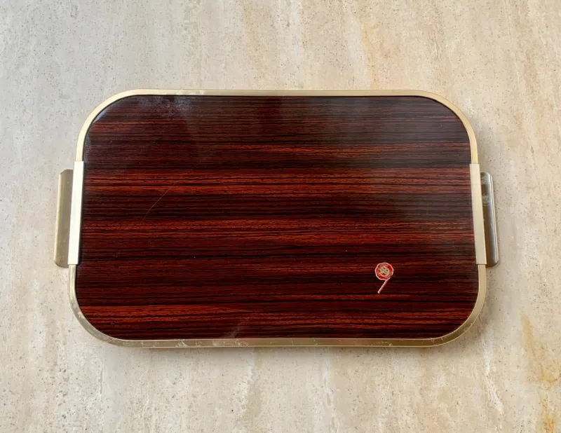 Pamono Vintage Italian Formica and Gilded Brass Serving Tray, 1950s> Trays