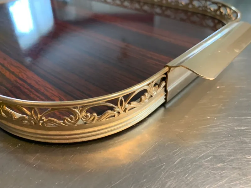 Pamono Vintage Italian Formica and Gilded Brass Serving Tray, 1950s> Trays