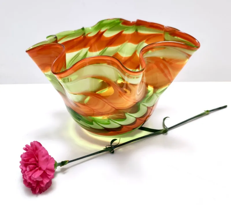 Best Pamono Vintage Italian Green and Orange Murano Glass Vase from Fratelli Toso, 1980s